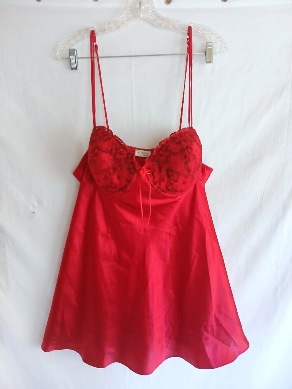 Cinema Étoile Red Satin Lace Chemise Nightgown XXL Vintage‑Inspired Boudoir